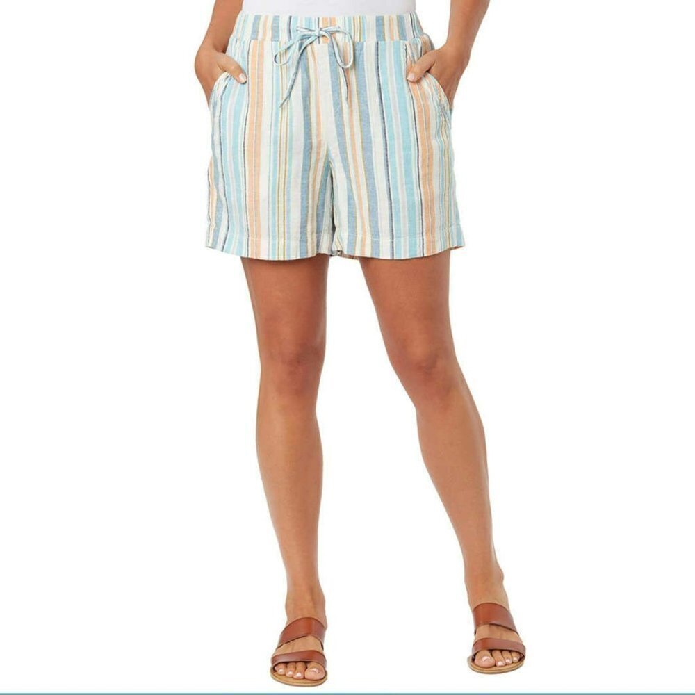 NWT Briggs Women's Lightweight Linen Blend Drawstring Tie Casual Pull-On Shorts
